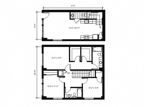 Floor plan for 3 beds, 2.5 baths, 1398 sqft